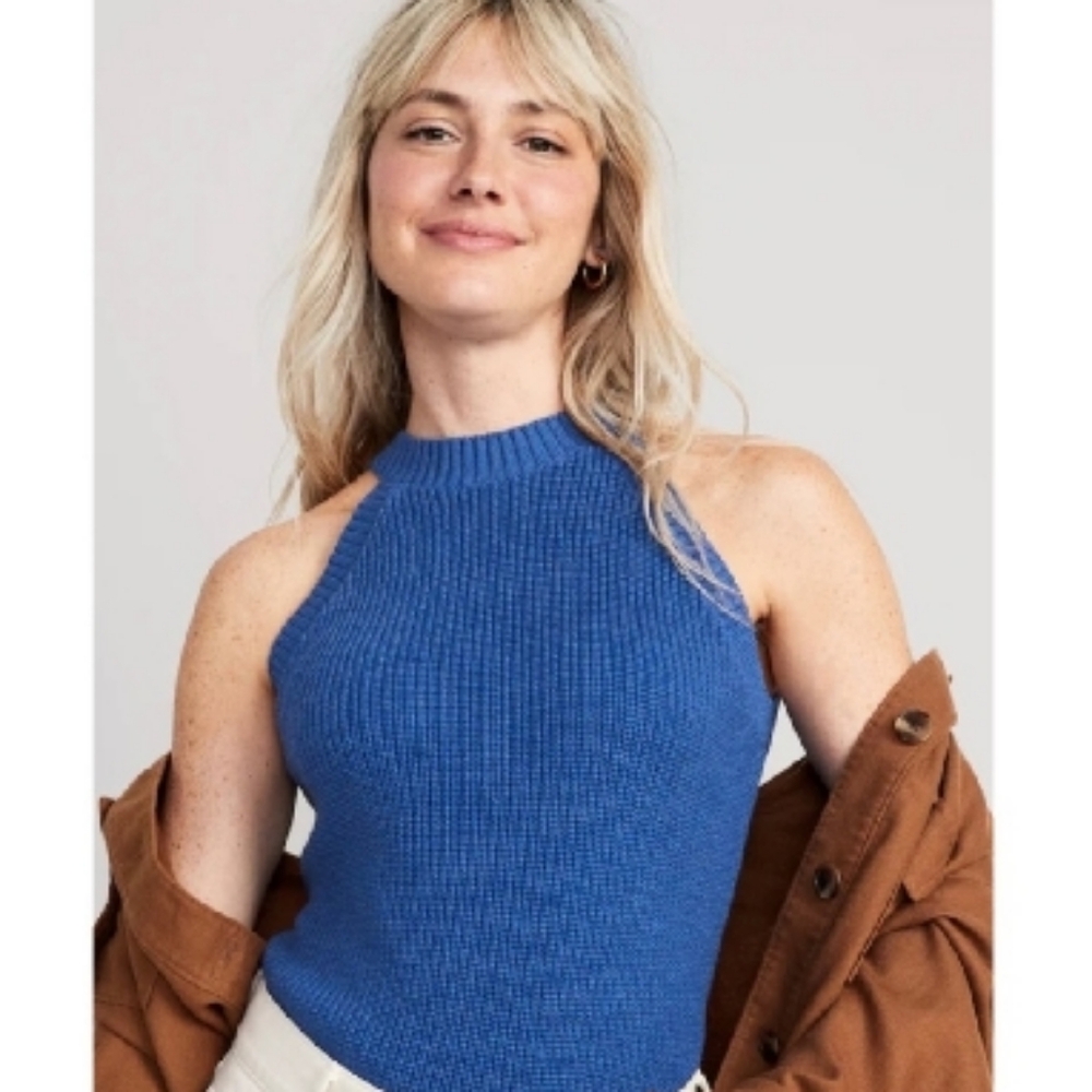 Blue Halter Knit Top, Old Navy, Size L